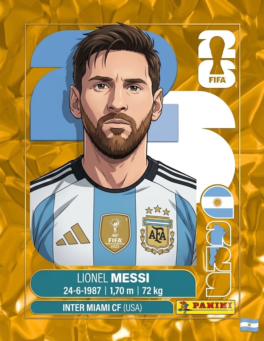 Frazada viajera mundialista: Lionel Messi con la camiseta de Argentina en estilo estampa dorada de colección